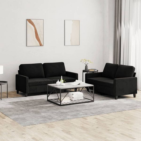 vidaXL 2-teilig Sofagarnitur mit Kissen Schwarz Samt, 3201501
