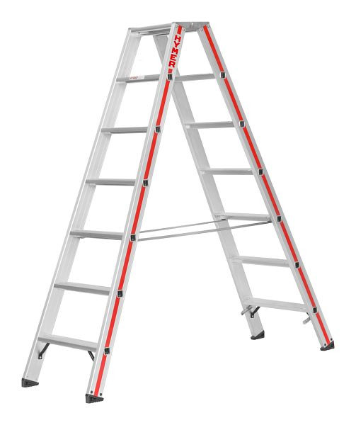 HYMER Stufenstehleiter, beidseitig begehbar, 2x7 Stufen, Länge 1,80 m, Standhöhe: 1,15 m, 802414