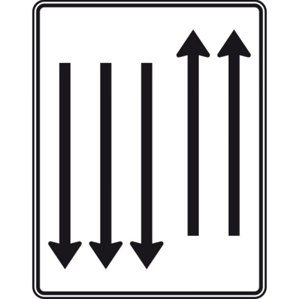 Stein HGS Fahrstreifentafel mit Gegenverkehr, zweistreifig in Fahrtrichtung, dreistreifig in Gegenrichtung, Nr. 522-35, RA2/Alform, ohne Entfernungsangabe, 1600x1250mm, 522-35-122
