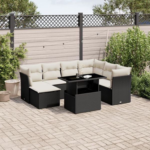 vidaXL 8-teilig Garten-Sofagarnitur mit Kissen Schwarz Poly Rattan, 3266756
