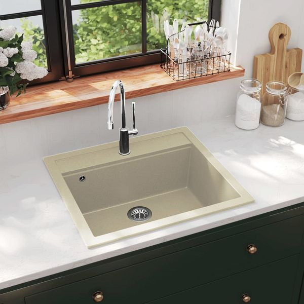 vidaXL Granitspüle Einzelbecken Beige, 144862, 8719883567730