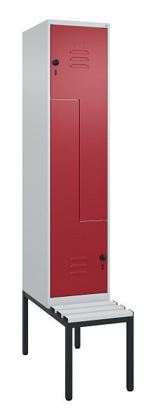C+P Z-Spind Classic PLUS, mit untergebauter Sitzbank, 2 Abteile, 2120x400x815mm, 7035/3003, Drehriegel, 0800537-122 S10031