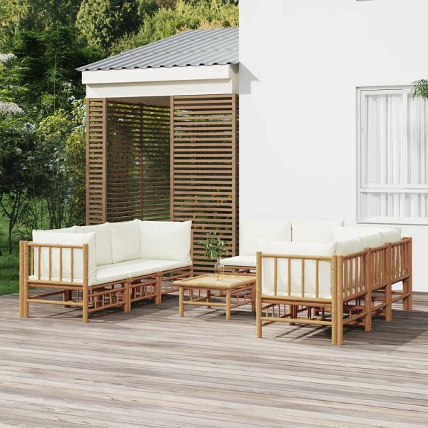 vidaXL 9-teilig Garten-Lounge-Set mit Cremeweißen Kissen Bambus, 3155187