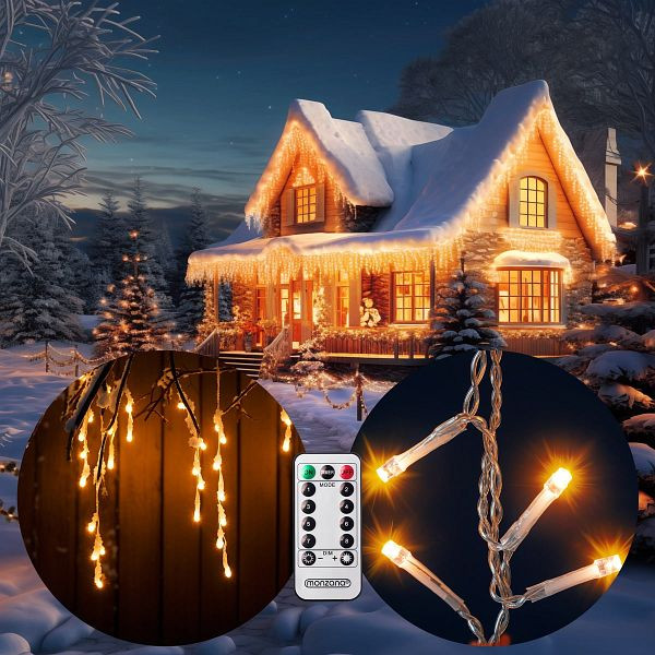 monzana Regenlichterkette LED Warmweiß 15m Fernbedienung, 107646