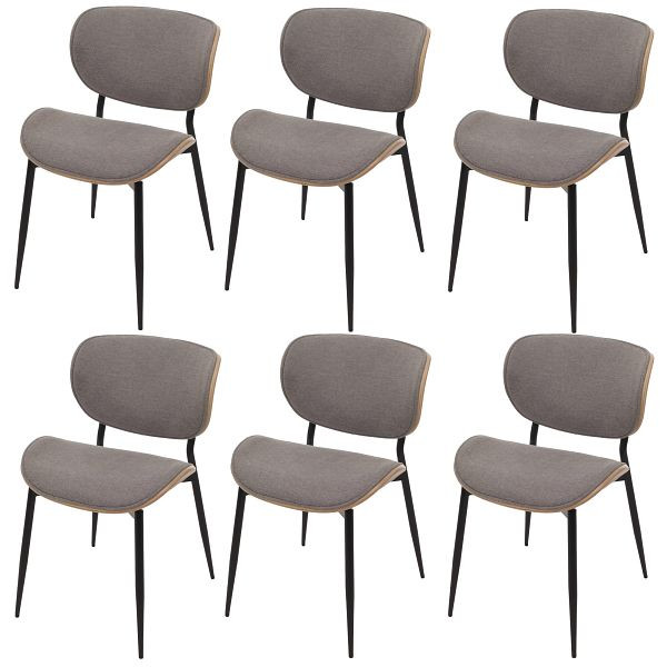 Mendler 6er-Set Esszimmerstuhl HWC-O45, Bugholz Stoff (370g/m²) Öko-Tex FSC, natur, hellgrau, 3x118242