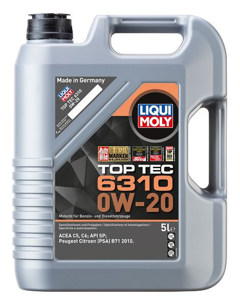 LIQUI MOLY Motoröl Top Tec 6310 0W-20, Kanister Kunststoff, VE: 5 Liter, 21876