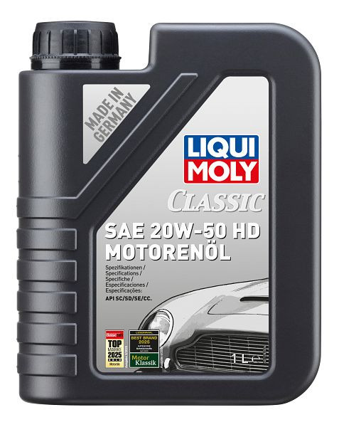 LIQUI MOLY Classic Motorenöl SAE 20W-50 HD, Kanister Kunststoff, VE: 1 Liter, 1128