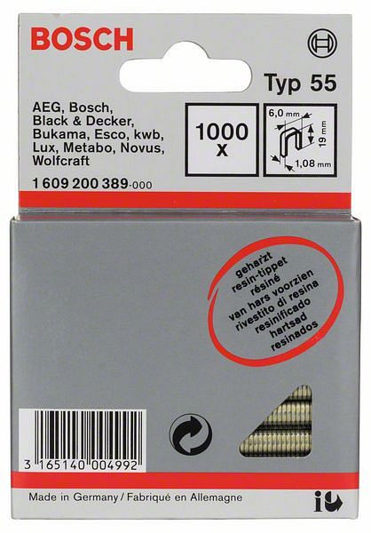 Bosch Schmalrückenklammer Typ 55, geharzt 6 x 1,08 x 19 mm, 1000er-Pack, 1609200389