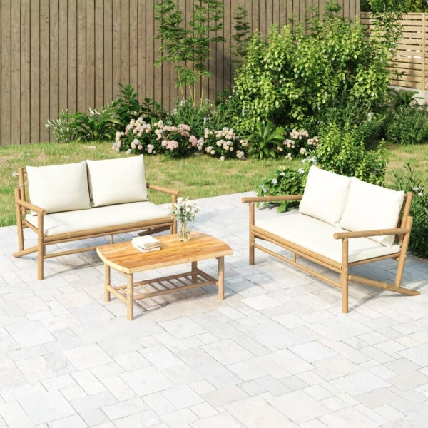 vidaXL Gartenbank mit Cremeweißen Kissen Bambus, 363460