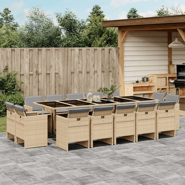 vidaXL 15-teilig Garten-Essgruppe mit Kissen Beigemischung Poly Rattan, 3210636