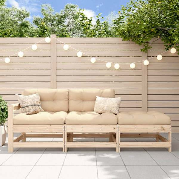 vidaXL 3-tlg. Garten-Lounge-Set mit Kissen Massivholz, 825597