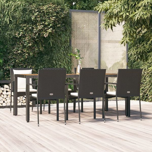 vidaXL 7-teilig Garten-Essgruppe mit Kissen Schwarz Poly Rattan, 3157967