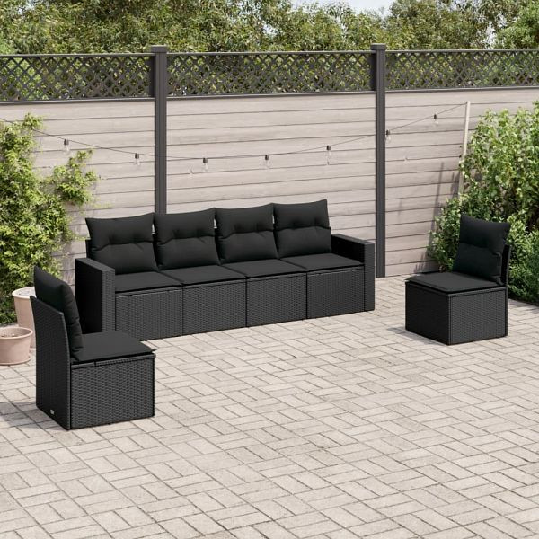 vidaXL 6-teilig Garten-Sofagarnitur mit Kissen Schwarz Poly Rattan, 3218795