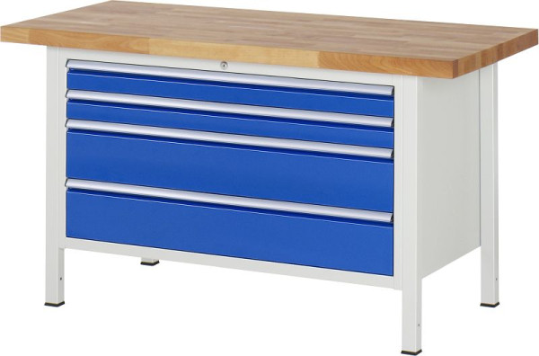RAU Werkbank Serie 8000 - Modell 8361, B1500 x T700 x H840-1040 mm, Systemunterbau B1235 x T650 x H800-1000 mm, 03-8361A2-157B4H.11