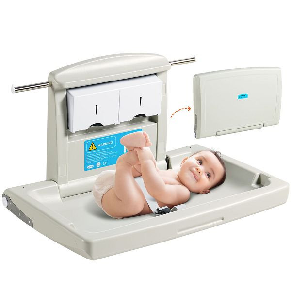 VEVOR Wickelkombi Wandmontiert, Abnehmbar, Grau, mit Wickelauflage, Sicherheitsgurt, Platzsparend & Stabil, 20 kg Tragfähigkeit Baby, YYSNBTHS0000EZO8FV0