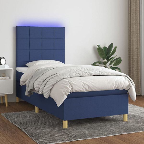 vidaXL Boxspringbett mit Matratze & LED Blau 100x200 cm Stoff, 3135419
