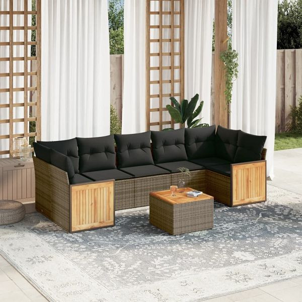 vidaXL 8-teilig Garten-Sofagarnitur mit Kissen Grau Poly Rattan, 3259897