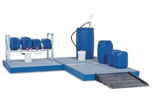 DENIOS Bodenelement BK 15.15 aus Polyethylen (PE), mit verzinktem Gitterrost, 1500 x 1500 x 150 mm, 114885