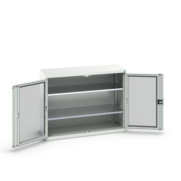 bott verso Flügeltürschrank mit Sichtfenster, mit 2 Fachböden, BxTxH: 1300 x 550 x 1000 mm, Lichtgrau / Lichtgrau, 16926662.16