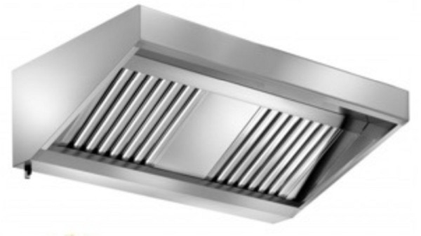 A&S Gastro Wandhaube Edelstahl, umlaufende Auffangrinne, herausnehmbare Flammschutzfilter Typ-B, Ablassventil, 1.200 x 900 x 450 mm, WHE120/90