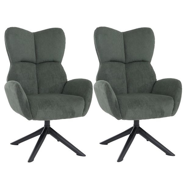 Mendler 2er-Set Esszimmerstuhl HWC-Q54, Relaxstuhl Loungestuhl Polsterstuhl, drehbar Metall Cord (320g/m²), grün, 2x166534+2x166535