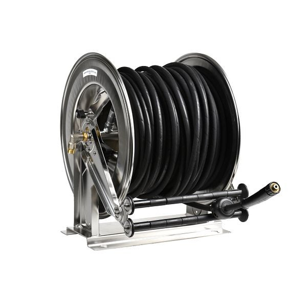 Ebinger Schlauchaufroller OSM 710, Gehäuse aus Edelstahl, Medium: Hochdruck 400, 50 m Schlauch blau, 1.714.408