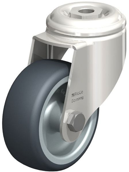 Blickle LKRXA-TPA 80G-11 Edelstahl-Apparate-Lenkrolle mit Rückenloch, Thermoplastisches Gummi-Elastomer, Grau, 574228