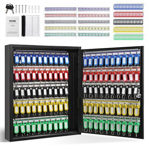 VEVOR Schlüsselschrank 100 Schlüssel, Schwarz Einstellbar, Abschließbar mit 10 Schlüsselhaltern, 2 Schlüsseln & 2 Karteikarten, YCAQJHS100PC6KJXSV0