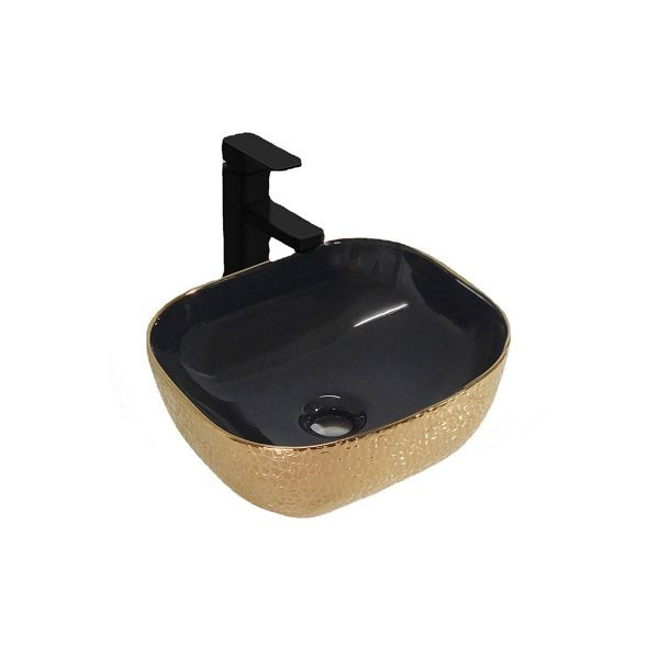 Sanotechnik Keramik Aufbauwaschtisch schwarz/gold 42,5x42,5x14cm, S243G