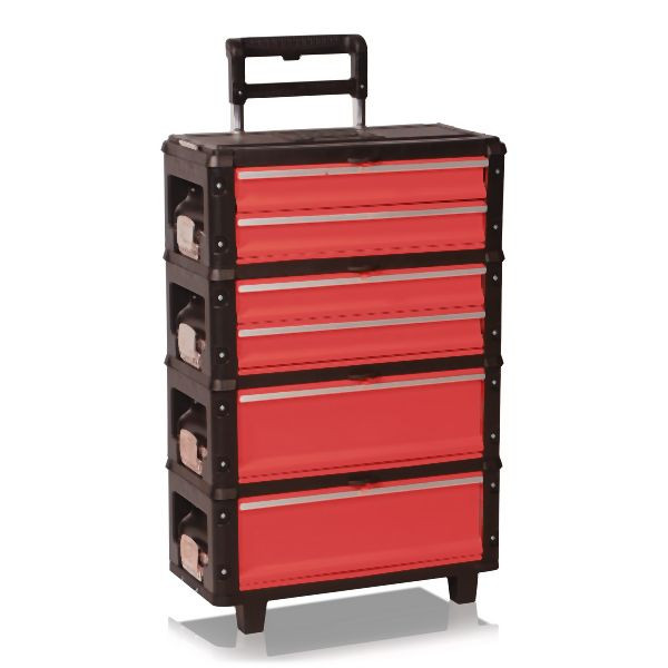 Metra Werkzeugtrolley, 4fach 1.1.2.2 rot, robuster Kunststoff und Stahl, 10732