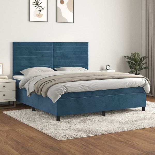 vidaXL Boxspringbett mit Matratze Dunkelblau 160x200 cm Samt, 3143095