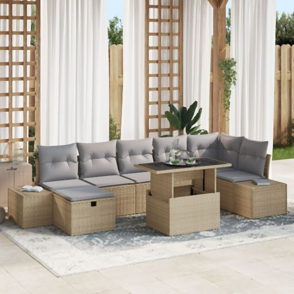 vidaXL 8-teiliges Garten-Sofa-Set mit Kissen Beige Poly Rattan, 3361219