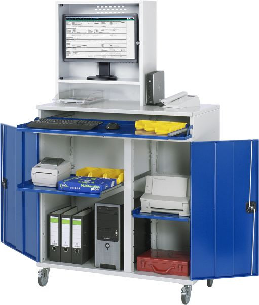 RAU Computer-Schrank - Modell 65, B1100xT520xH1895mm, Monitorgehäuse B650 x T250 x H710mm, Mittelstütze zur Teilung der Einbaubreite, 07-1100T-M65-MG2F.11