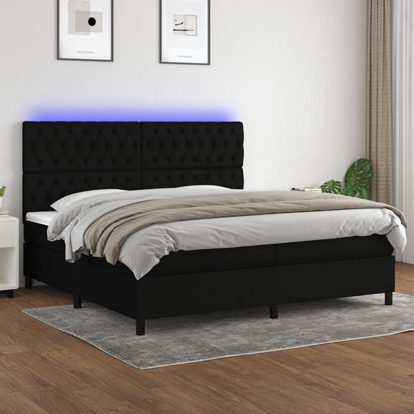vidaXL Boxspringbett mit Matratze & LED Schwarz 200x200 cm Stoff, 3135143