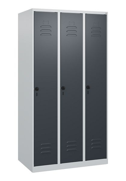 C+P Umkleidespind Classic PLUS mit Mitteltrennwand, 3 Abteile, 1700x900x500mm, 7035/7016, Drehriegel, 0800007-30F S10007