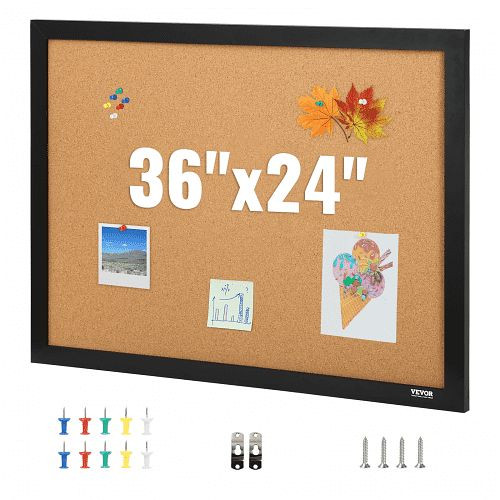 VEVOR Pinnwand aus Kork, 91,4 x 61 cm, mit MDF-Aufkleberrahmen zur Wandmontage, GSBYCXGFR3624S48GV0