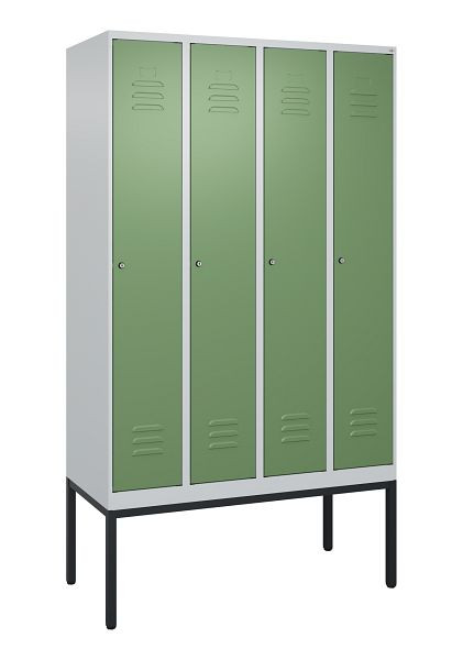 C+P Umkleidespind Classic PLUS, Gestell, 4 Abteile, 2120x1200x500mm, 7035/6011, Zylinderschlösser, 0800307-40 S10021