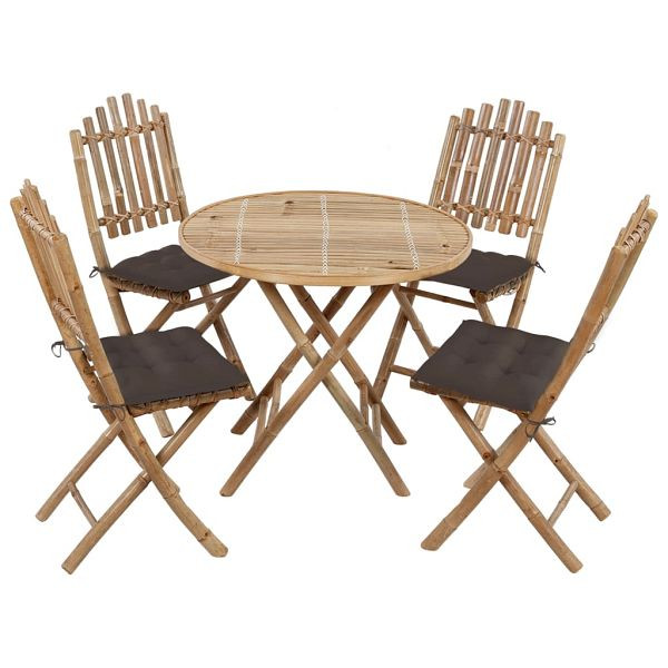 vidaXL 5-teilig Garten-Essgruppe mit Kissen Klappbar Bambus, 3063983
