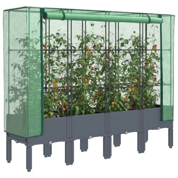 vidaXL Hochbeet mit Gewächshaus-Aufsatz Rattan-Optik 160x40x140 cm, 4015835