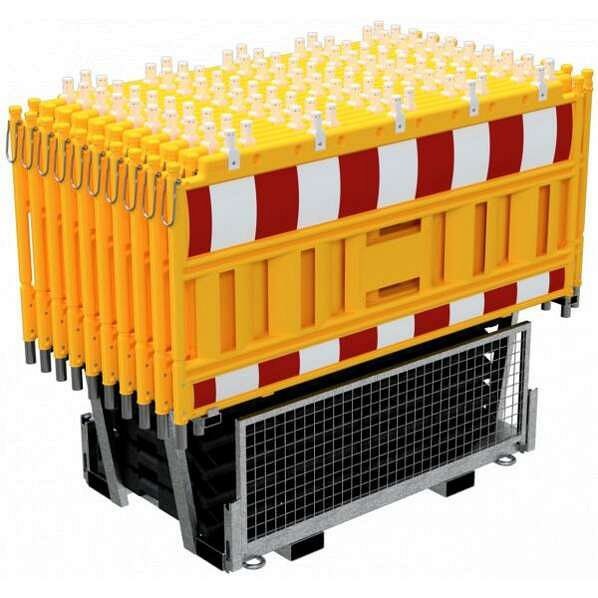 Schake Absperrschrankengitter SET4, 1x Twinpalette für Absperrschrankengitter und Fußplatte, 20x Absperrschrankengitter, gelb, 33420KA-G-SET4