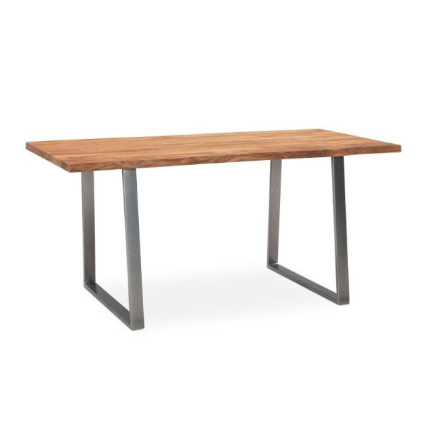 Wohnling Esszimmertisch 120x60x76 cm Akazie Massivholz/Metall Esstisch Baumkante, Küchentisch mit Trapezbeinen in Chrom, Holztisch Rechteckig, WL7.246