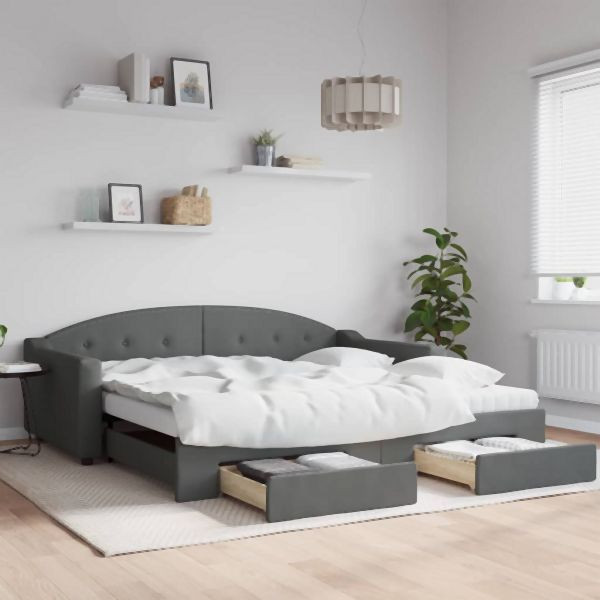 vidaXL Tagesbett Ausziehbar mit Schubladen Dunkelgrau 100x200 cm Stoff, 3197590