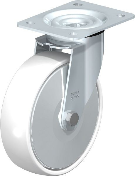 Blickle LE-PO 175G-FA Stahlblech-Lenkrolle mit Anschraubplatte, Polyamid, Weiß, 674432