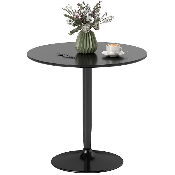 HOMCOM Esstisch für 2 Personen, runde Tischplatte Ø80 cm, MDF und Stahl, rutschfest, Schwarz, 75H cm, 835-951V01BK