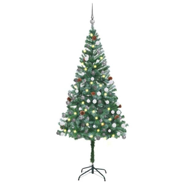 vidaXL Künstlicher Weihnachtsbaum mit Beleuchtung Kugeln Zapfen 180 cm, 3077700