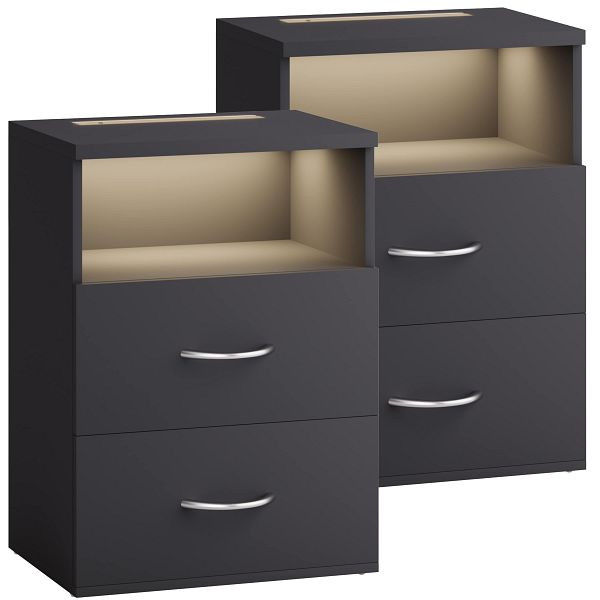 casaria Nachttisch Jamie 2er-Set Anthrazit 55x40x28cm, 109675