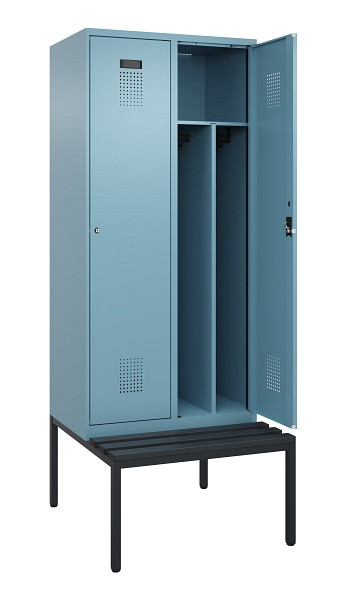 C+P Spind Evolo PLUS, 2 Abteile, 2120x800x815mm, 0010/0010, Haken 4, Zylinderschloss, Sitzfläche Kunststoff, Sitzbank, Trennwand, 0490507-22F S10101