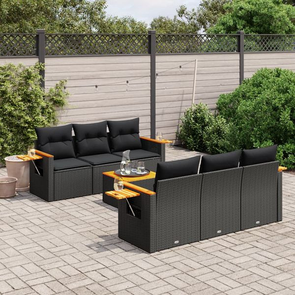 vidaXL 7-teilig Garten-Sofagarnitur mit Kissen Schwarz Poly Rattan, 3226629