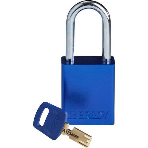 Brady Vorhängeschloss SafeKey, Aluminium, lichte Bügelhöhe 38,10 mm, blau, 312028