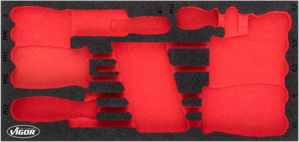 VIGOR 2-Komponenten Weichschaum-Einlagen, Einlagenmaß / Schubladengröße: S (188 x 393 x 35 mm), Verwendung: V4989, V4989-L
